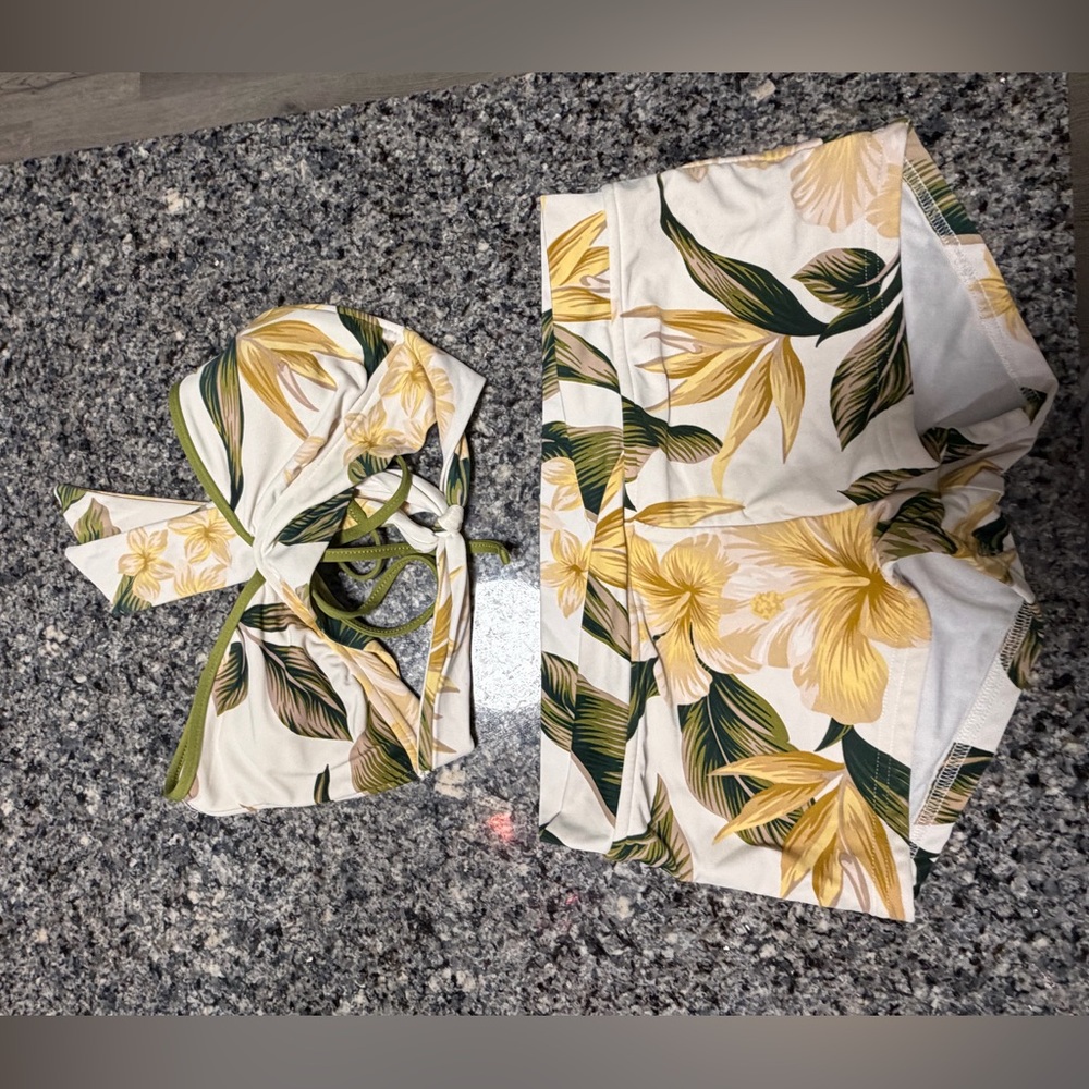 Floral Tie-Front Bikini Top and High-Waist Bottoms - Yellow Floral